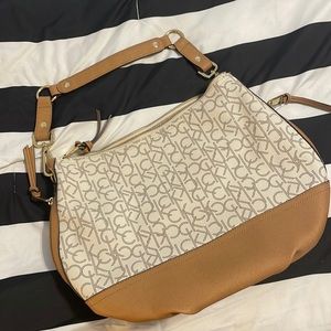 Calvin Klein White and Tan Shoulder Bag
